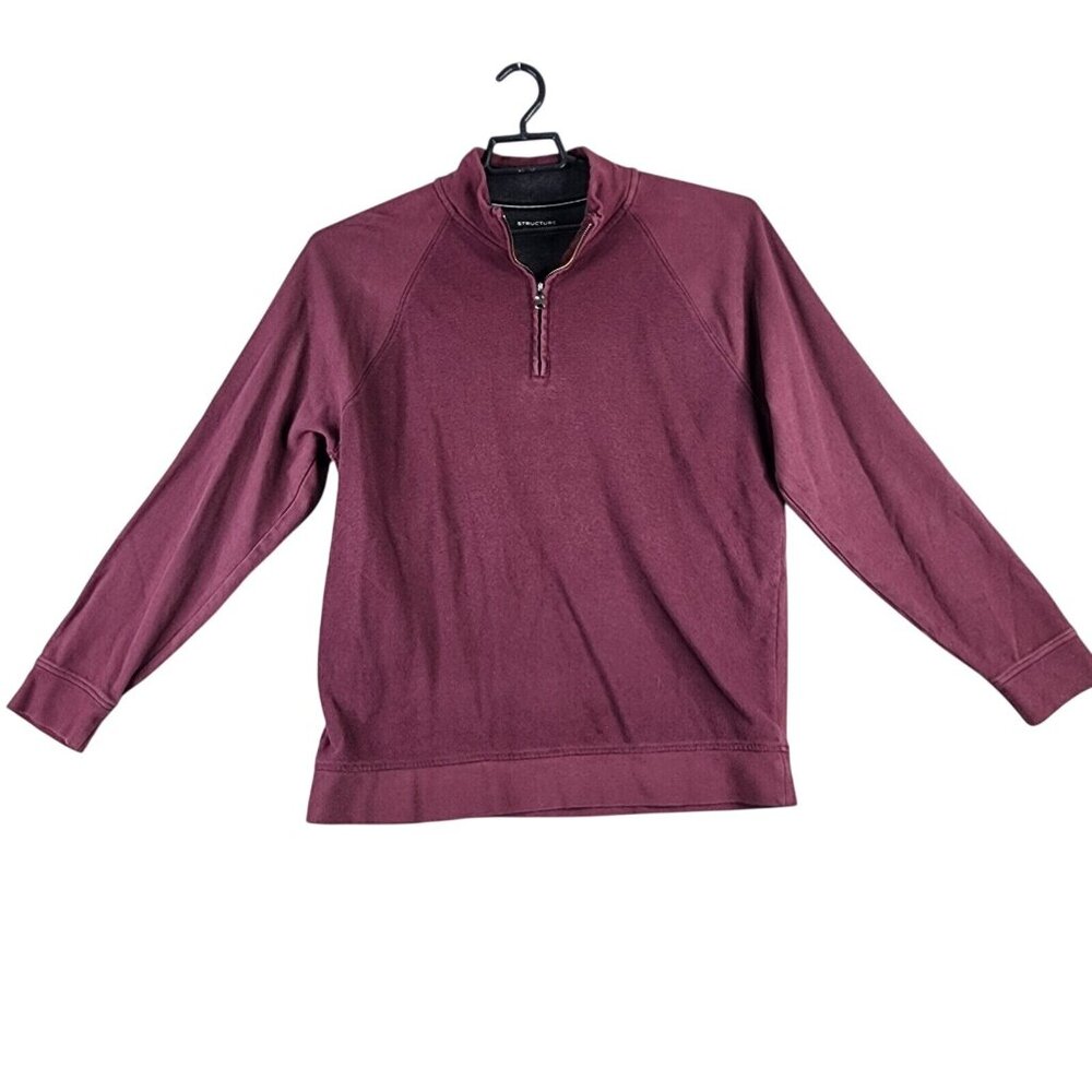 Mens Structure Burgundy Sweatshirt 1/4 Zip Cadet Collar Long Sleeve Size XL